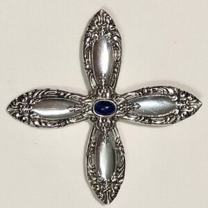 🌹🍃VTG Towle Lapis Lazuli Spoon Handle Cross Sterling Silver Pendant - RARE🍃🌹